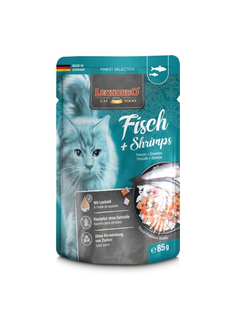 Leonardo Fish & Shrimps 85g premium wet cat food with ocean-fresh ingredients