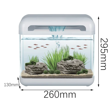 Aquapet Nano Aquarium ES-260 featuring a compact glass tank with waterfall design, integrated filtration, and LED lighting