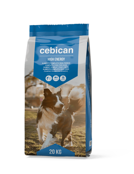 Aquapet Cebican High Energy 20kg dry dog food bag featuring a high-protein kibble blend with lamb and chicken, designed for active adult dogs