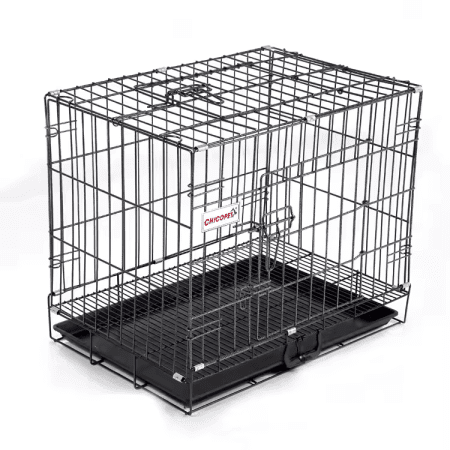 Aquapet Chic Dog Crate available in sizes S, M, L, and XL, featuring durable wire construction, secure latch, and removable tray for easy cleaning