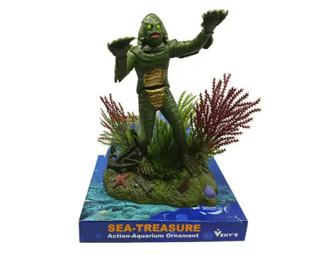 Aquarium decoration of a monster with open mouth and textured body